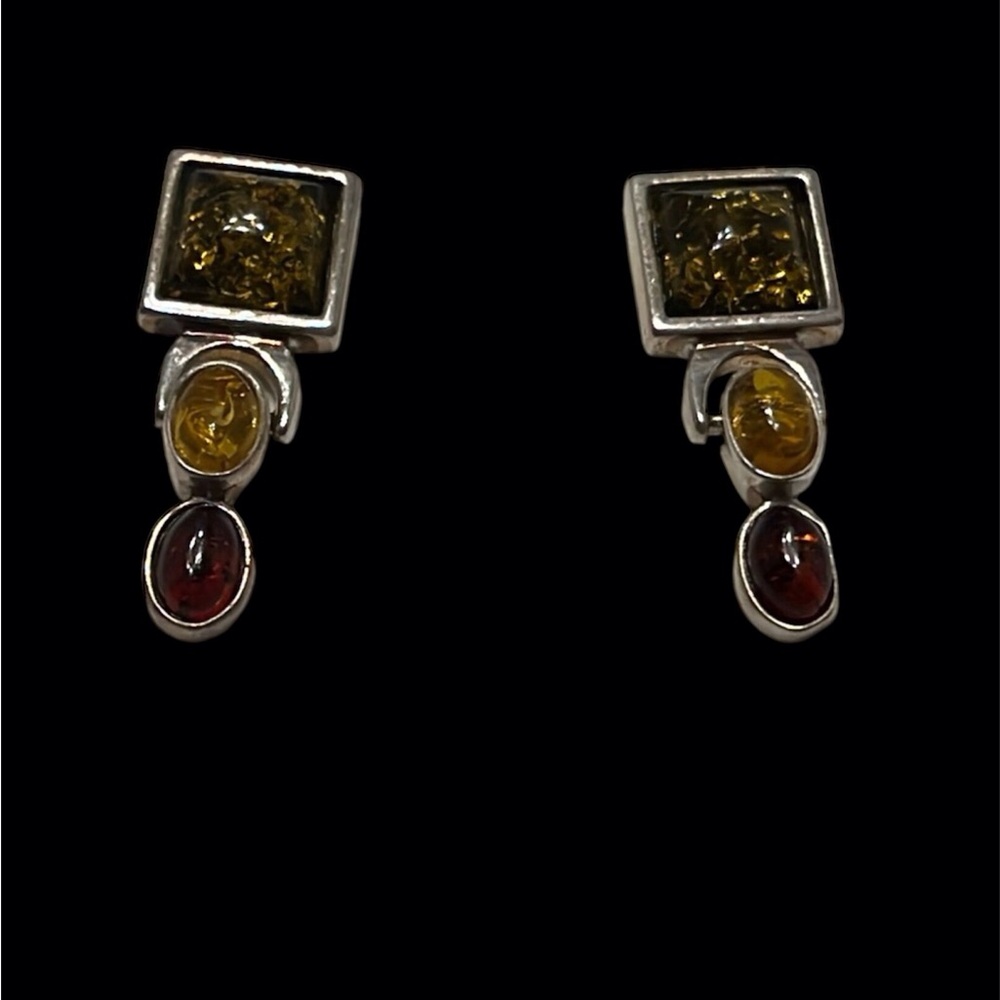 V8 925 POLAND Baltic Multi Colored Amber Post Earrings set inSS pre owned